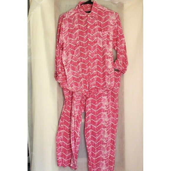 Ralph Lauren Women's Pajama Set Size Med Long Sleeve Capri Pants PJs Pink - Picture 1 of 9